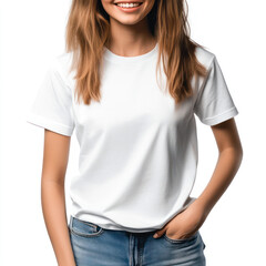 Fototapeta premium young woman in white t shirt mock up