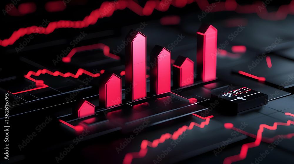 Poster red graph with statistic data visualization and analysis concept