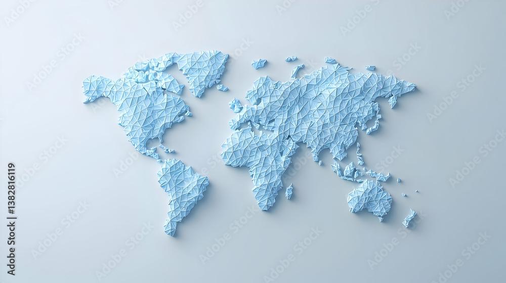 Poster stylized blue world map with grid pattern and textured surface design