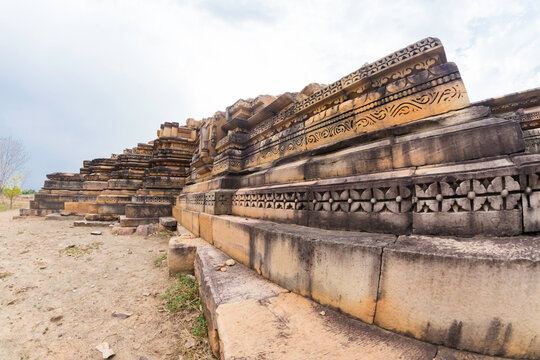 Beejamandal Temple Ruins in khajuraho the group of monuments of hindu and jain temples in chhatarpur district, madhya pradesh, India.Unesco world heritage site.