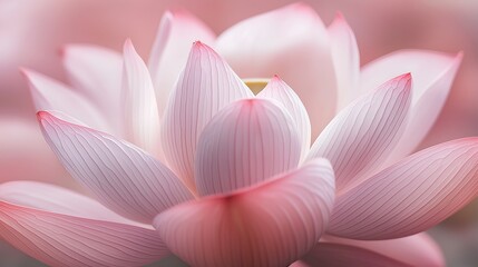 Fototapeta premium A highly detailed close-up of a blooming lotus flower, capturing the soft pink hues and symmetrical arrangement.