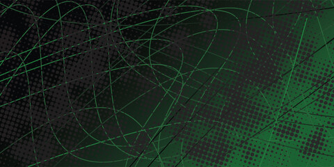Abstract halftone background made of dots and lines in green colors