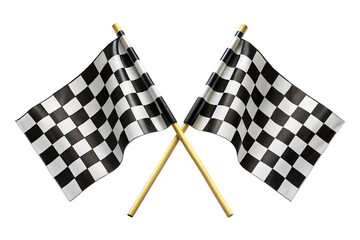 Two crossed checkered racing flag isolated on transparent background.