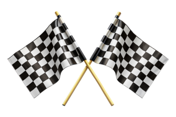 Two crossed checkered racing flag isolated on transparent background.