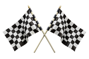 Two crossed checkered racing flag isolated on transparent background.