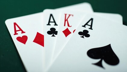 Close-up of four aces, each showing a different suit, forming a square , playing cards, clubs, pattern