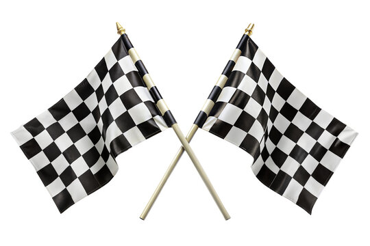 Two crossed checkered racing flag isolated on transparent background.