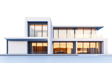 Modern white villa with panoramic windows, cut out transparent