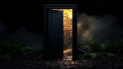 Obraz premium Mysterious Forest Portal Open Door to Autumn Woods.