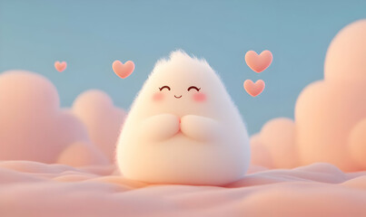 Cute Kawaii Creature with Friendly Expression Hugging Itself