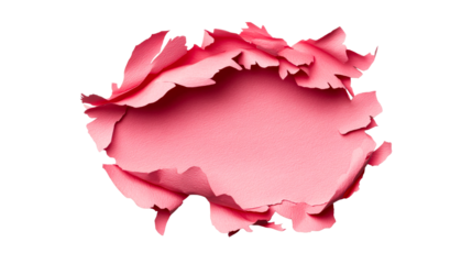 Ripped pink paper with rough edges on black backdrop, cut out transparent