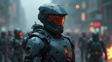 Futuristic Armored Soldier in Advanced Cybernetic Warfare