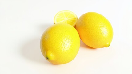 Fresh lemons on a light background showcase vibrant color and zestful appeal while offering a culinary and decorative delight, isolated on white background