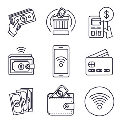 Digital Payment Icons Set - Contactless, Mobile, Secure Transactions