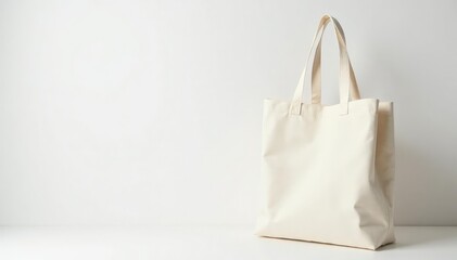 Beige canvas shopper bag, clean white backdrop , isolated, studio, background