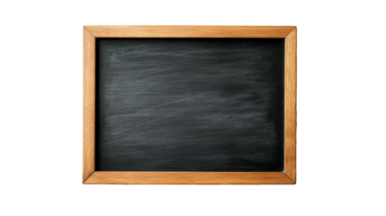 Empty chalkboard, wooden frame, vintage blackboard, black background, cut out transparent