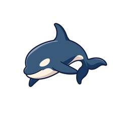 Cartoon orca swimming in a playful manner on a white background  