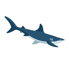 Fototapeta premium Cartoon Shark Swimming in Blue Ocean Background 