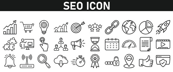Seo icon set. Search Engine Optimization icon collection. Containing marketing, traffic, ranking, optimization and keyword. Icons vector collection.