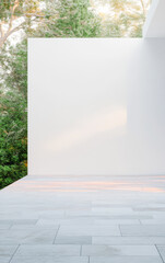 Obraz premium Serene outdoor space with minimalistic design and natural surroundings during golden hour