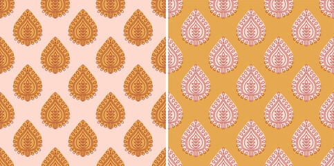 Ajrakh Premium Indian Paan Leaf Block Print Vector Repeat Pattern