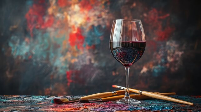 A banner displaying wine glasses, paintbrushes, and artistic splashes of color, all set to promote summer sip and paint specials