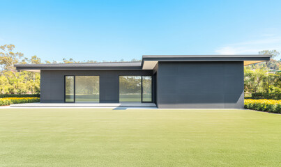Fototapeta premium Modern architectural design showcased in a serene landscape during bright daylight