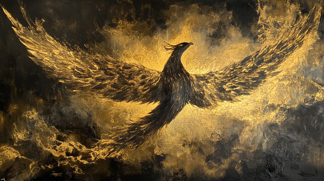 Like a phoenix rising from the ashes, its wings spread wide to conquer the skies, embodying a symbol of rebirth and unstoppable resilience