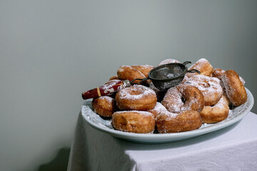 Homemade Donuts Dusted With Powdered Sugar