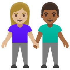 Woman and Man Holding Hands: Light and Medium-Dark Skin Tone

