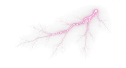 Pink lightning thunderstorm isolated on PNG white transparent background.