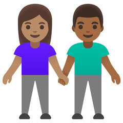 Woman and Man Holding Hands: Medium and Medium-Dark Skin Tone
