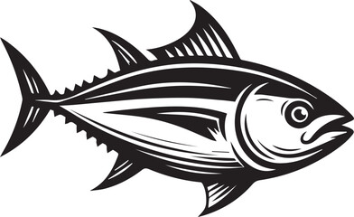 Fototapeta premium High-Quality Black and White Tuna Fish Vector Illustration – Perfect for Tuna Fish Day