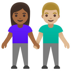 Woman and Man Holding Hands: Medium-Dark and Light Skin Tone
