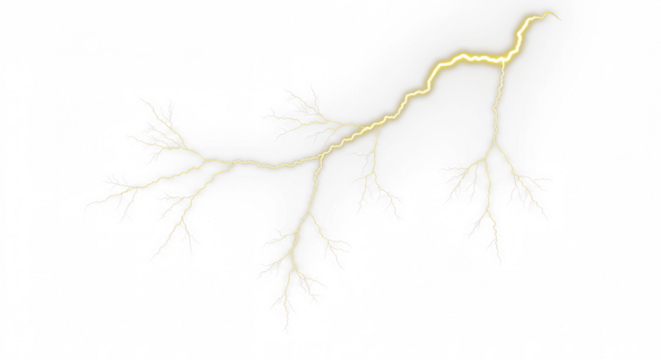Yellow lightning thunderstorm isolated on PNG white transparent background. - Powered by Adobe