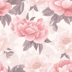Seamless Floral Pattern Featuring Large Pink Peonies on a Light Background