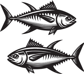 Fototapeta premium High-Quality Black and White Tuna Fish Vector Illustration – Perfect for Tuna Fish Day