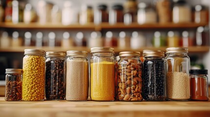 Variety of pantry staples in glass jars