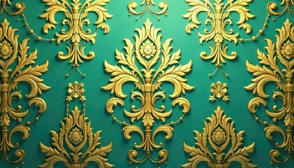 Intricate floral damask pattern in muted golds and greens , flowers, floral, vintage