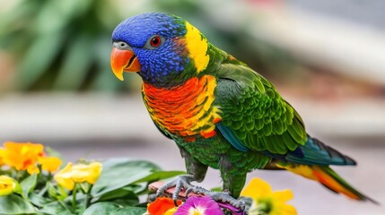 Vibrant Rainbow Lorikeet Amidst Blossoms