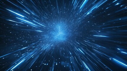 Fototapeta premium Abstract Warp Hyperspace Travel Lightspeed Effect with Radiant Blue Light Streaks