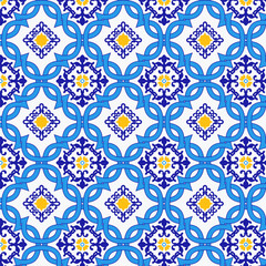 Mediterranean Blue and Yellow Ceramic Tile Pattern