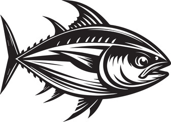High-Quality Black and White Tuna Fish Vector Illustration – Perfect for Tuna Fish Day