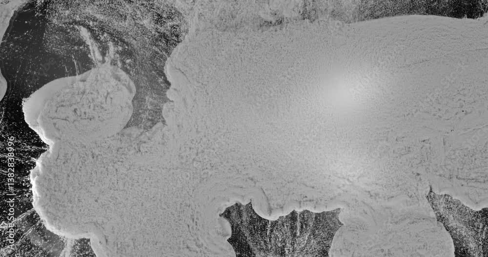 Wall mural grayscale textures made of two alcohol inks spreading across a surface, resembling clouds or fog in 