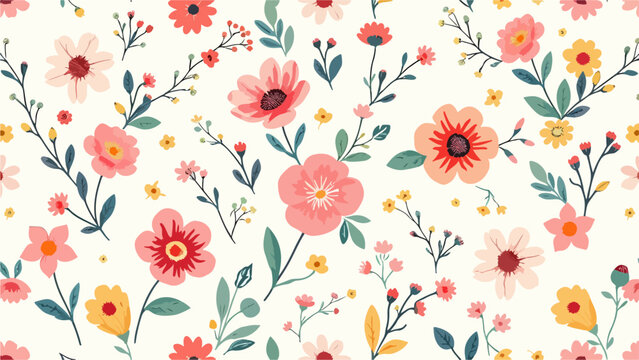 Fototapeta Seamless pattern with tulips, Flowers and branches in Scandinavian style