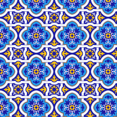 Mediterranean Blue and Yellow Ceramic Tile Pattern