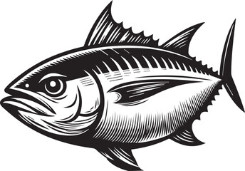Fototapeta premium High-Quality Black and White Tuna Fish Vector Illustration – Perfect for Tuna Fish Day