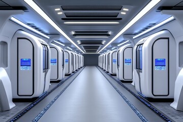 A high-speed underground conveyor system transporting goods in a futuristic smart city