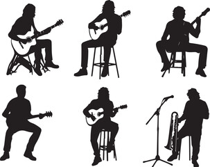 Elegant Guitarist Silhouettes" or "Musical Princesses with Guitars