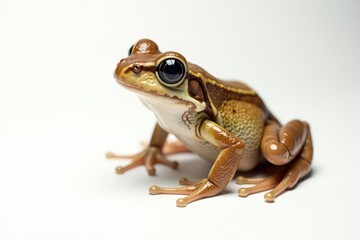 Small brown frog sitting on pure white, showing texture and detail, pattern, legs